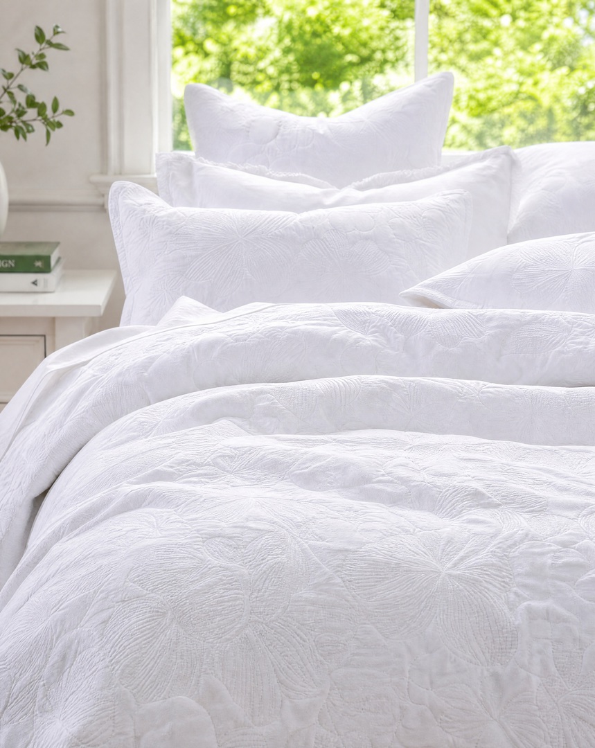 MM Linen Catalina White Bedspread Set  Embroidered Cotton image 1